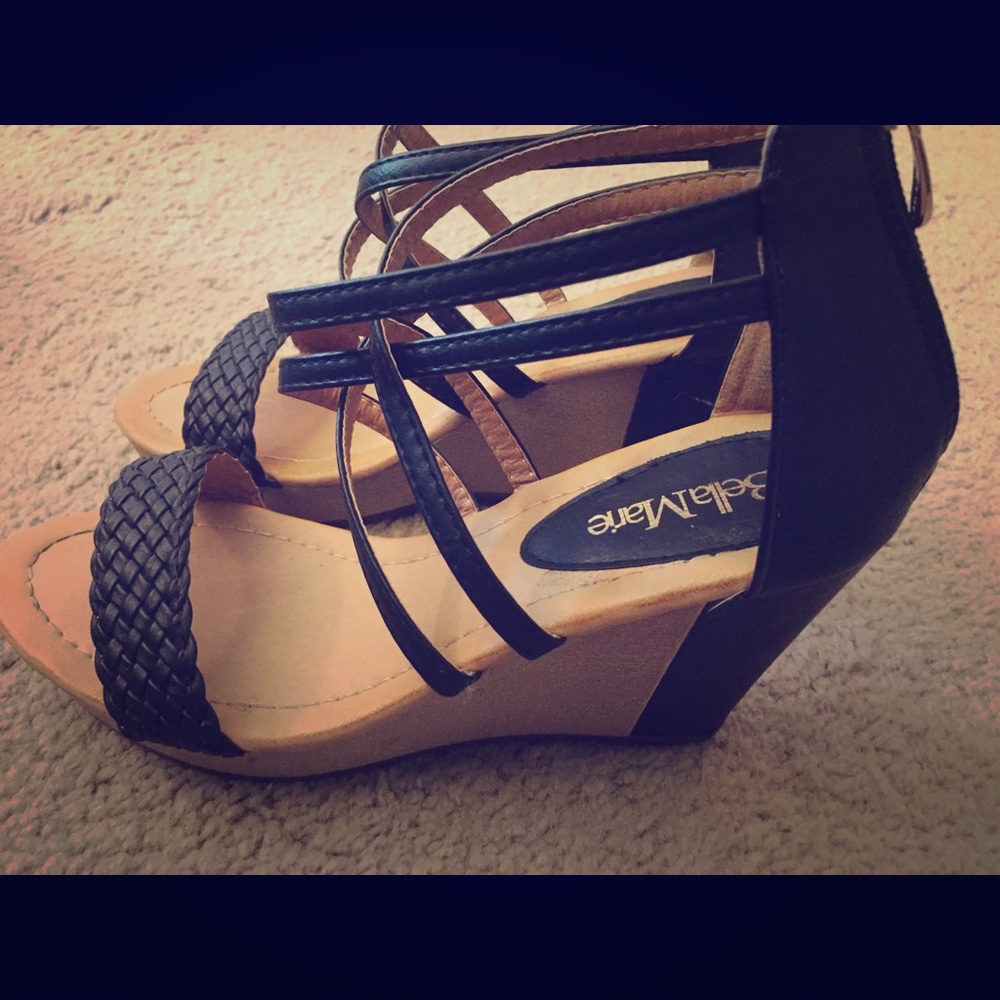 Black strappy wedge sandals